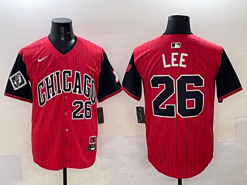 Men Chicago White Sox 26 Lee Red Stripe Joint Name Nike 2025 MLB Jersey style 33